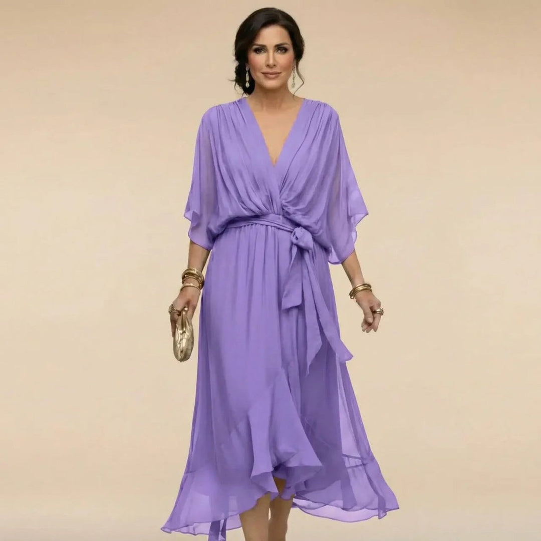 Women's Everyday Day Dress Chiffon V-Neck Belted Midi