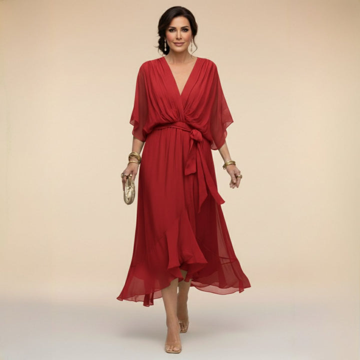 Women's Everyday Day Dress Chiffon V-Neck Belted Midi