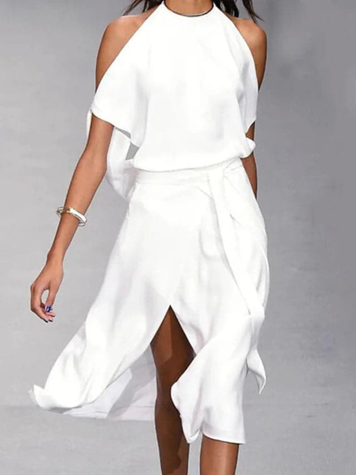 Women's Everyday Day Dress Cold-Shoulder Wrap Midi Skirt