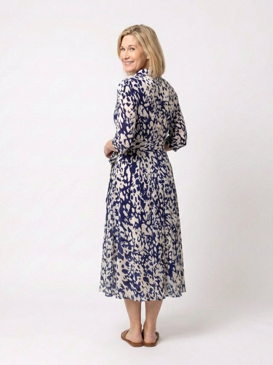Women's Everyday Day Dress Collared Midi Shirt Dress Waist Tie