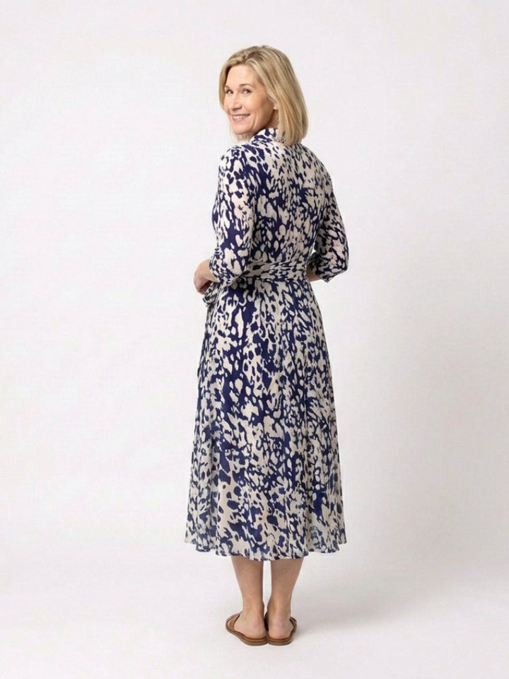 Women's Everyday Day Dress Collared Midi Shirt Dress Waist Tie