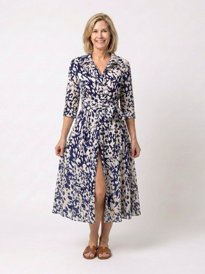 Women's Everyday Day Dress Collared Midi Shirt Dress Waist Tie