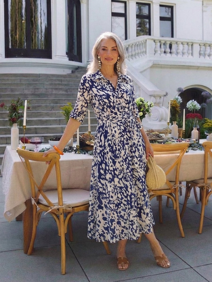 Women's Everyday Day Dress Collared Midi Shirt Dress Waist Tie