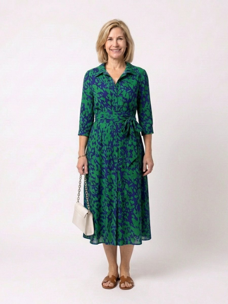 Women's Everyday Day Dress Collared Midi Shirt Dress Waist Tie
