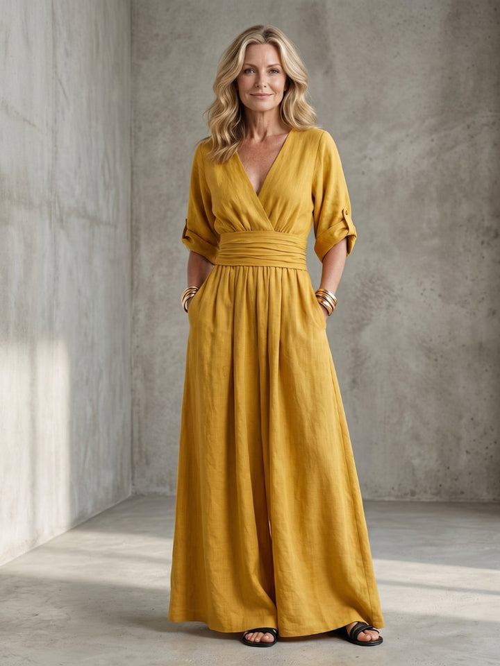 Women's Everyday Day Dress Cross-Front Wide-Leg Jumpsuit