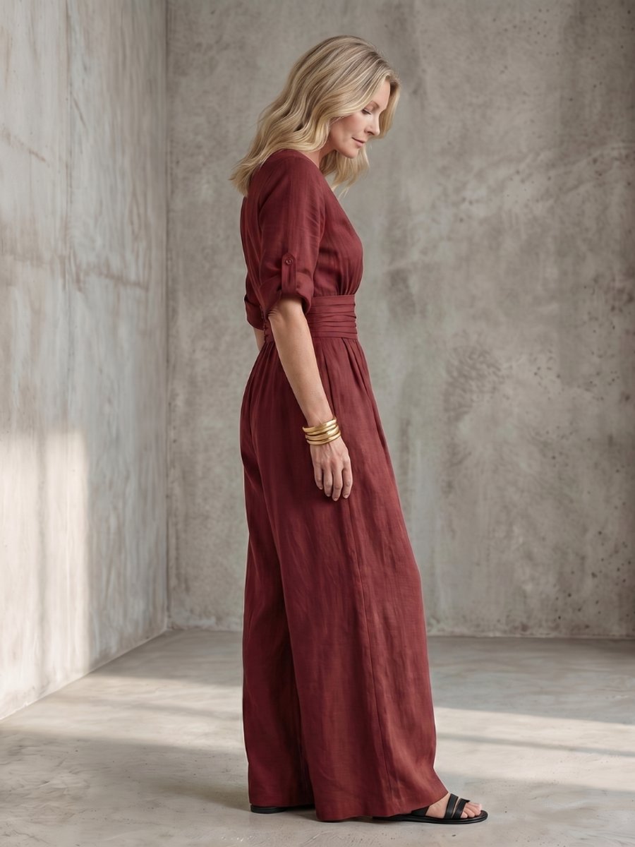 Women's Everyday Day Dress Cross-Front Wide-Leg Jumpsuit