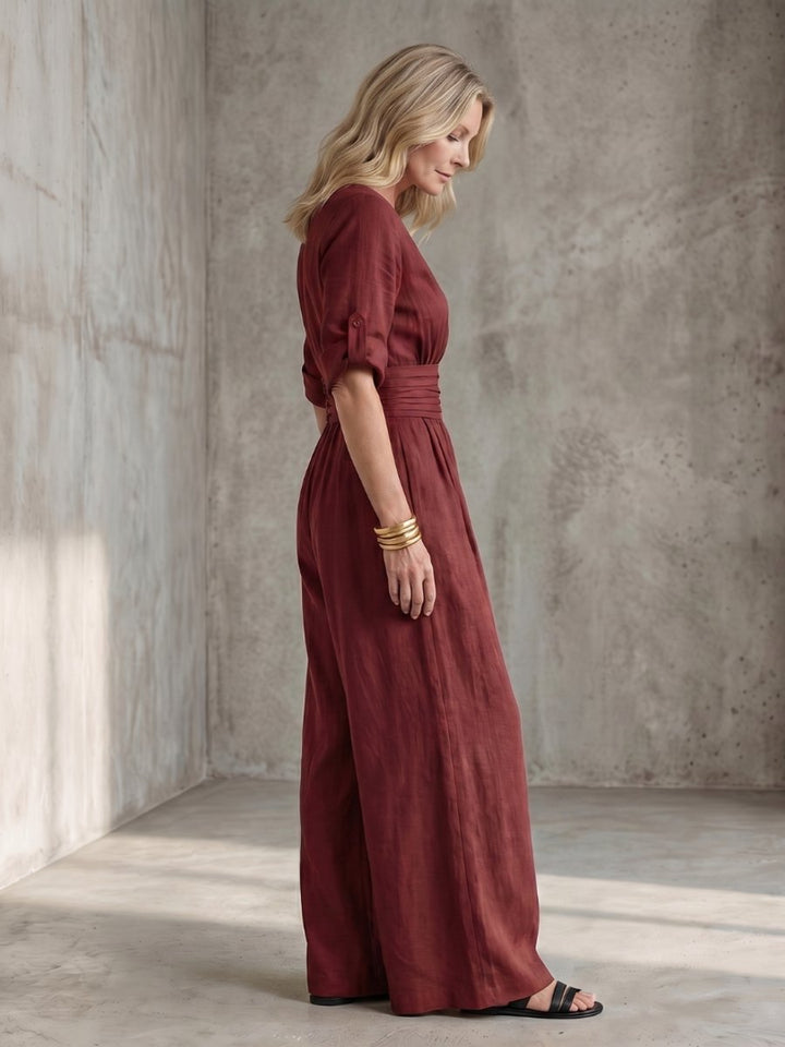 Women's Everyday Day Dress Cross-Front Wide-Leg Jumpsuit