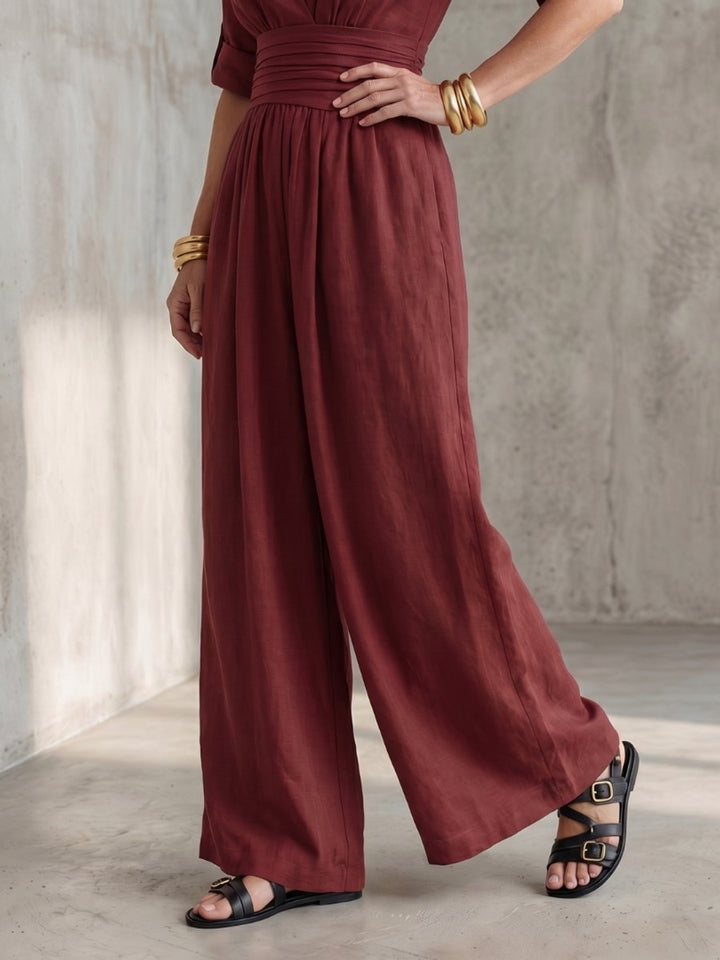 Women's Everyday Day Dress Cross-Front Wide-Leg Jumpsuit