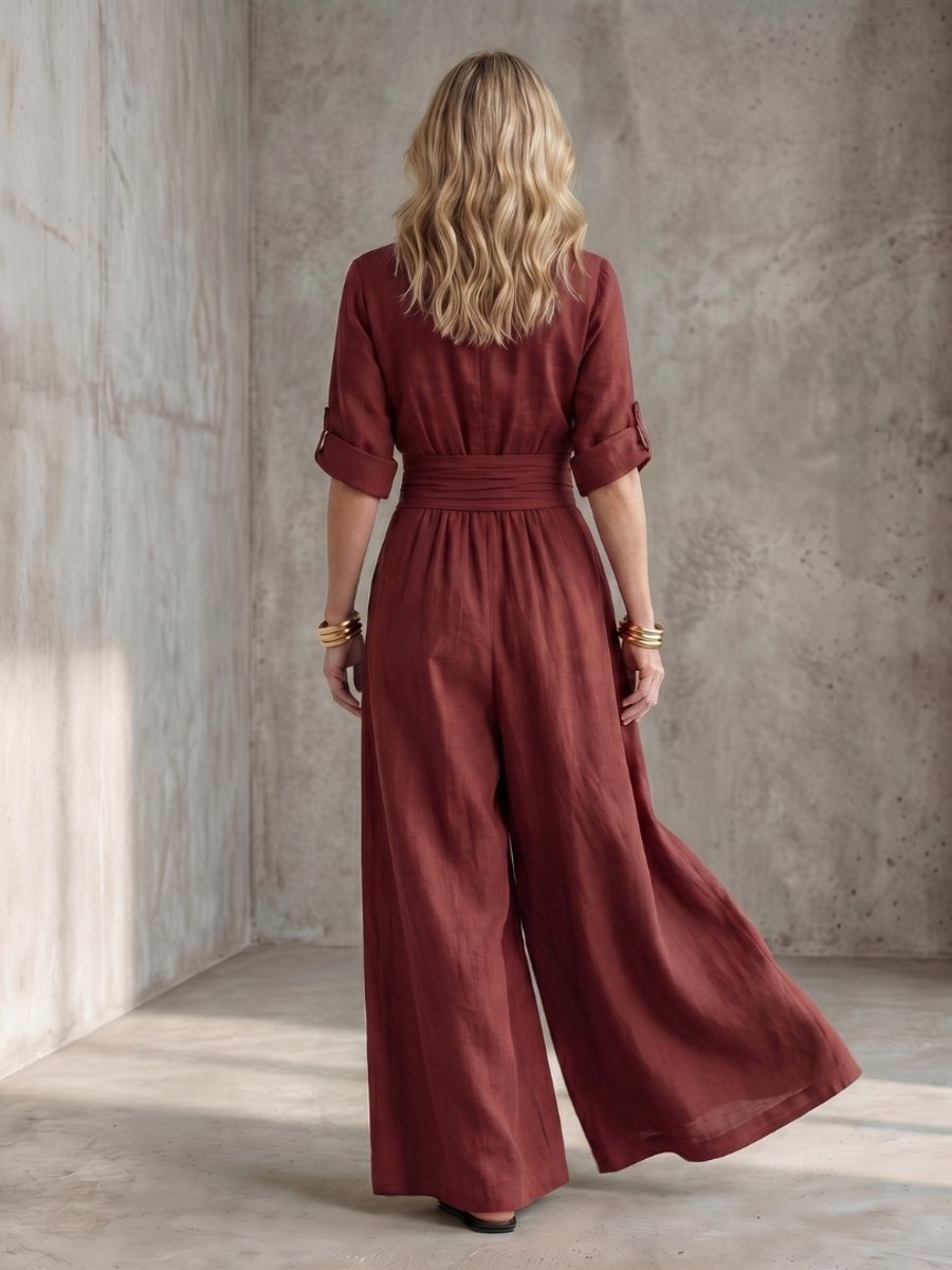 Women's Everyday Day Dress Cross-Front Wide-Leg Jumpsuit