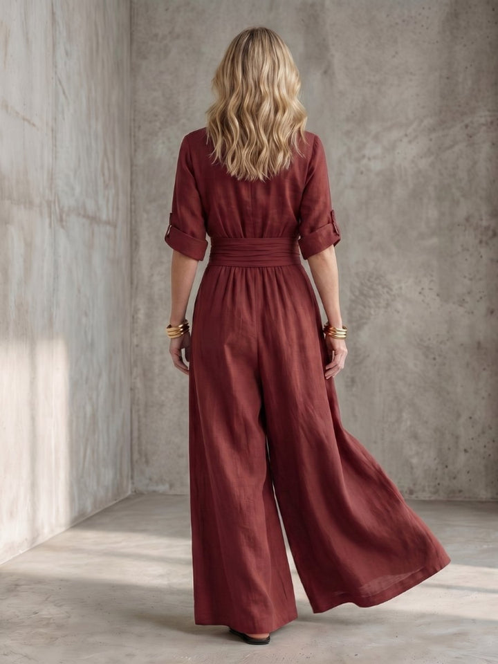 Women's Everyday Day Dress Cross-Front Wide-Leg Jumpsuit