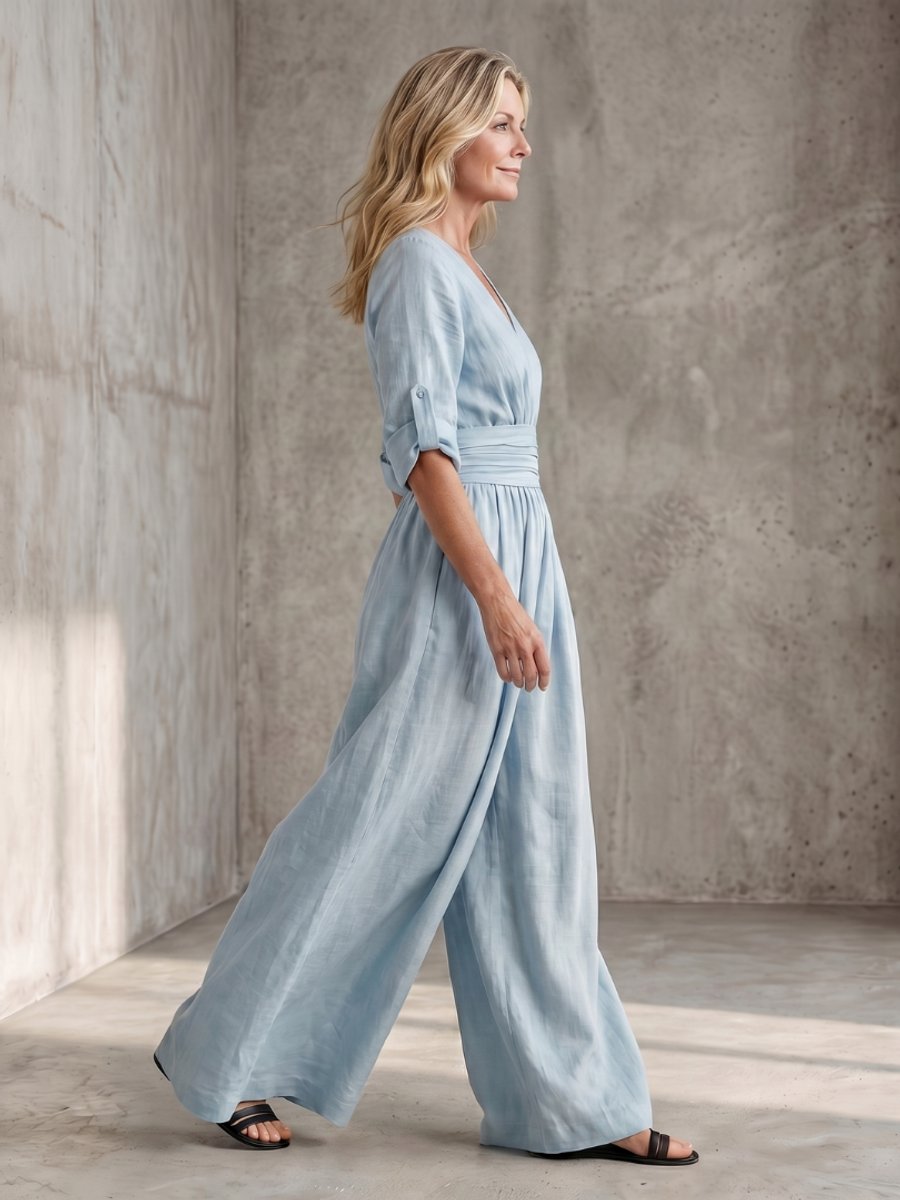 Women's Everyday Day Dress Cross-Front Wide-Leg Jumpsuit