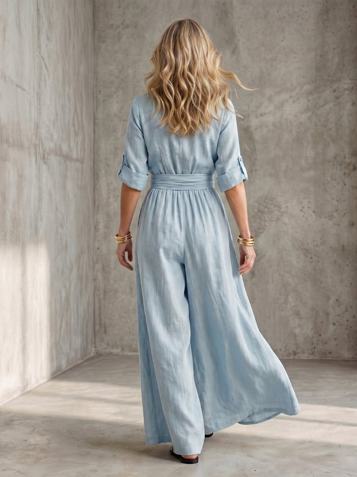 Women's Everyday Day Dress Cross-Front Wide-Leg Jumpsuit