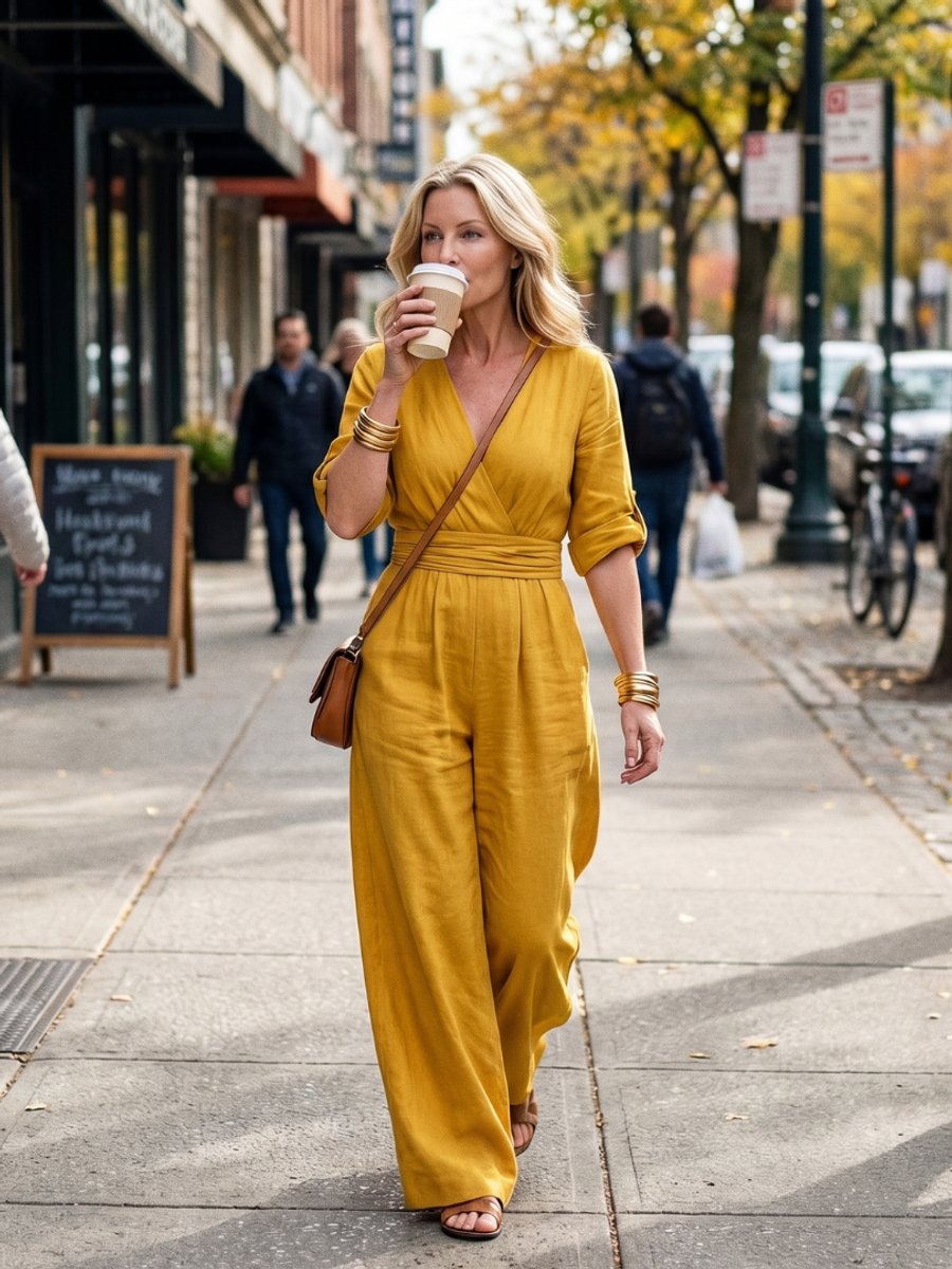 Women's Everyday Day Dress Cross-Front Wide-Leg Jumpsuit