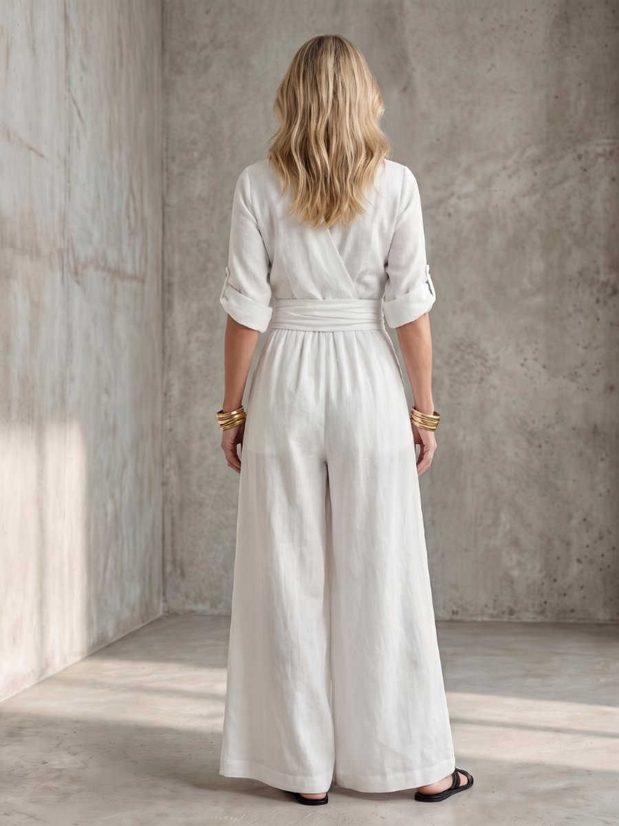 Women's Everyday Day Dress Cross-Front Wide-Leg Jumpsuit