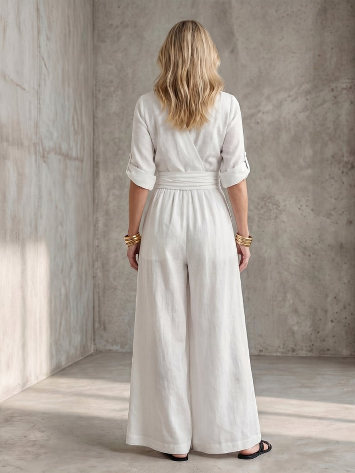 Women's Everyday Day Dress Cross-Front Wide-Leg Jumpsuit