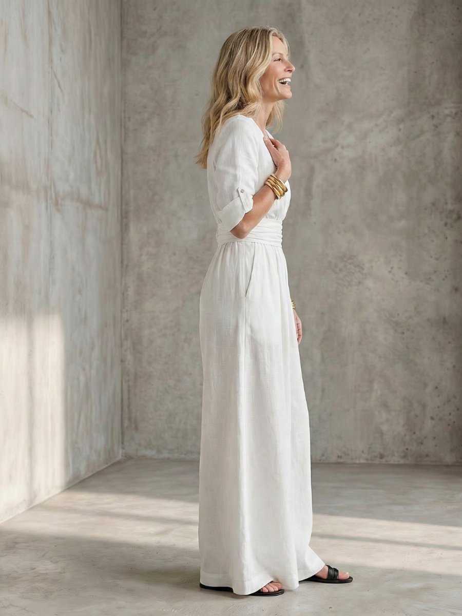 Women's Everyday Day Dress Cross-Front Wide-Leg Jumpsuit