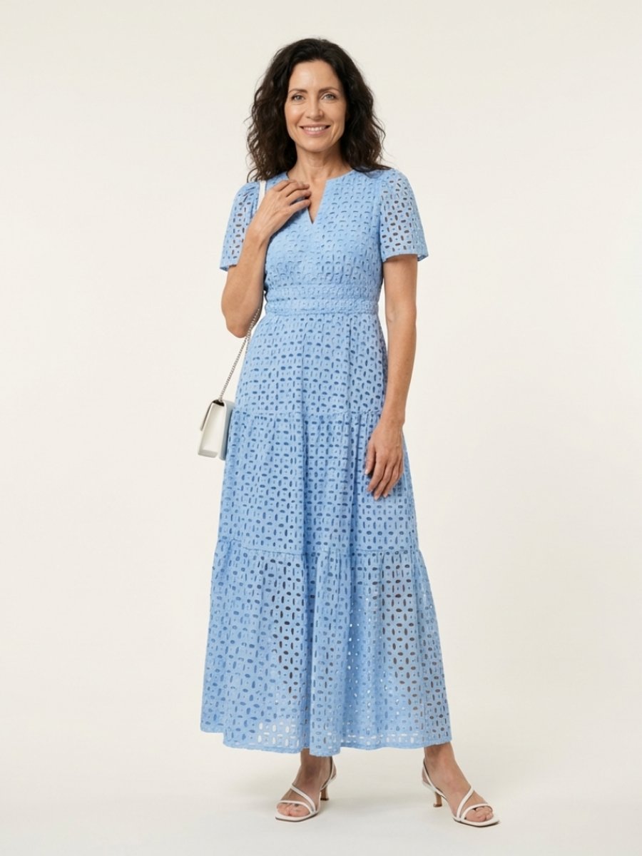 Women's Everyday Day Dress Eyelet Tiered Smocked-Waist Midi