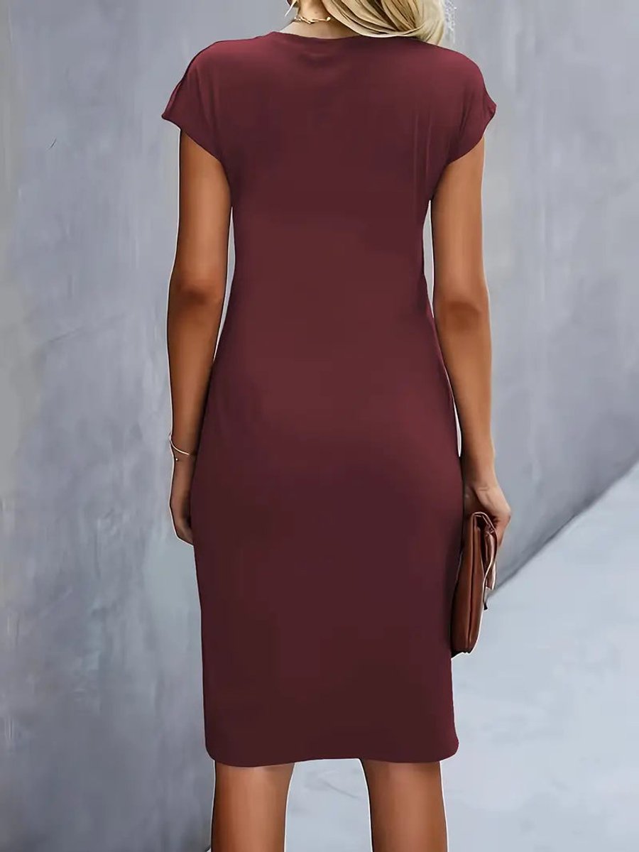 Women's Everyday Day Dress Fitted Round Neck Draped Midi