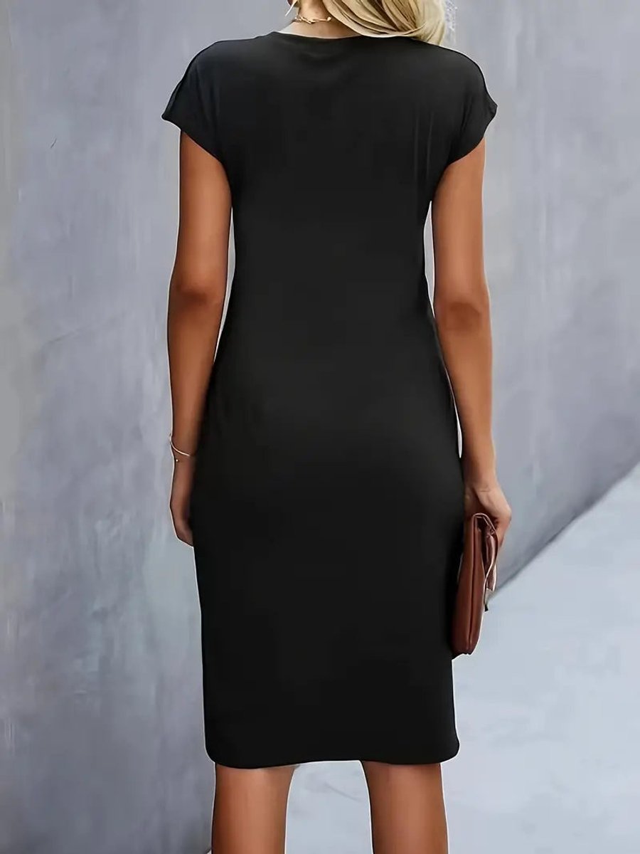 Women's Everyday Day Dress Fitted Round Neck Draped Midi
