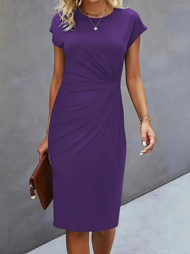 Women's Everyday Day Dress Fitted Round Neck Draped Midi