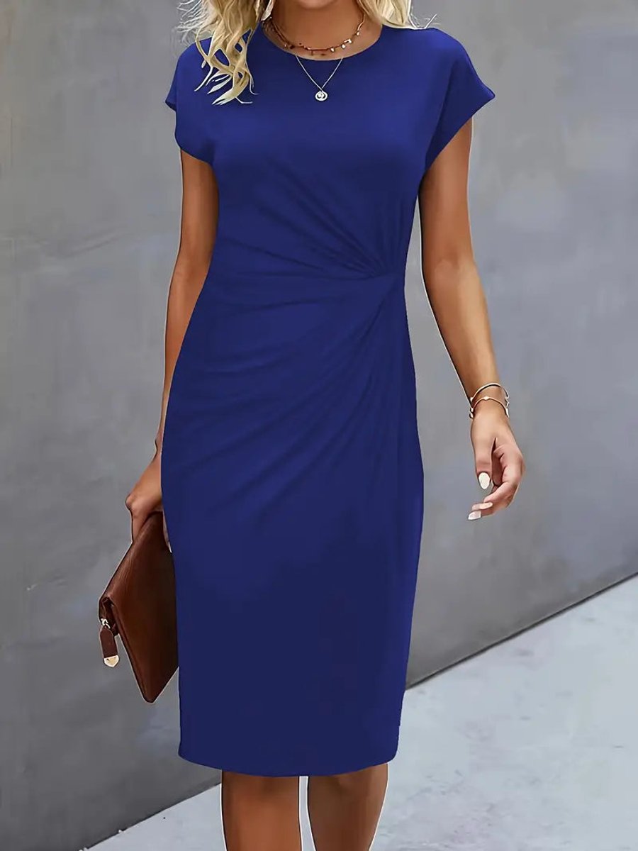 Women's Everyday Day Dress Fitted Round Neck Draped Midi