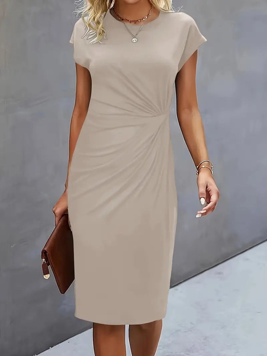 Women's Everyday Day Dress Fitted Round Neck Draped Midi