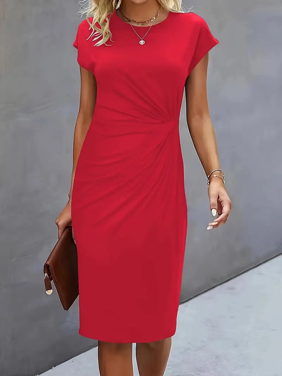 Women's Everyday Day Dress Fitted Round Neck Draped Midi