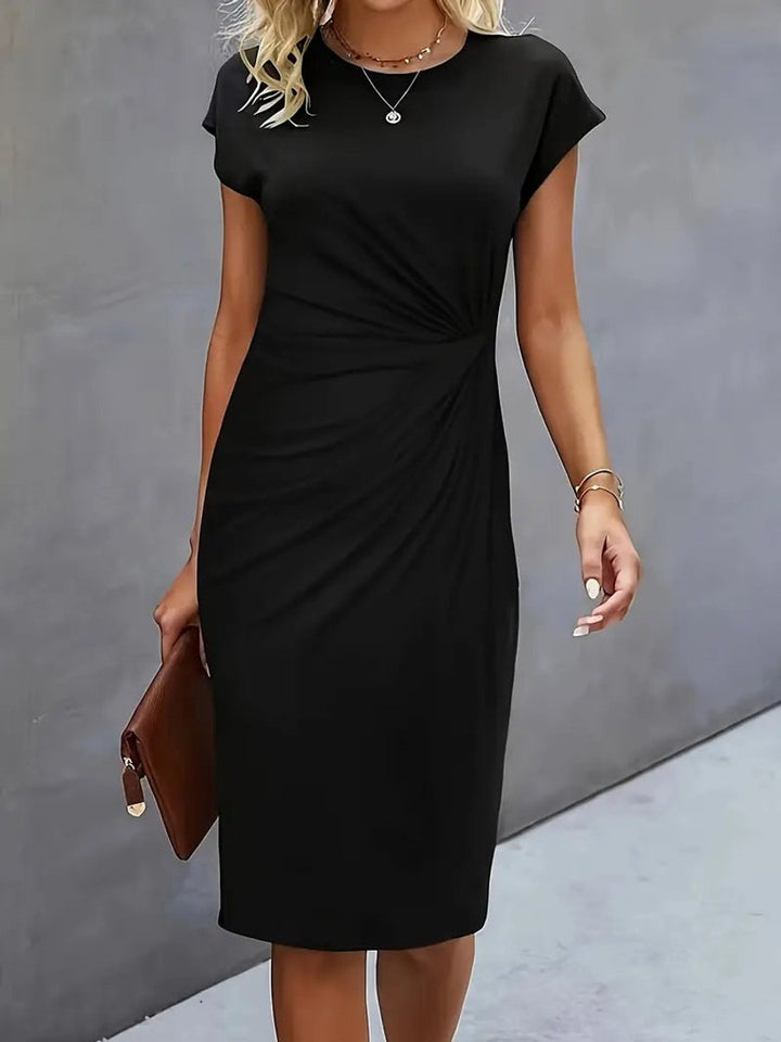 Women's Everyday Day Dress Fitted Round Neck Draped Midi