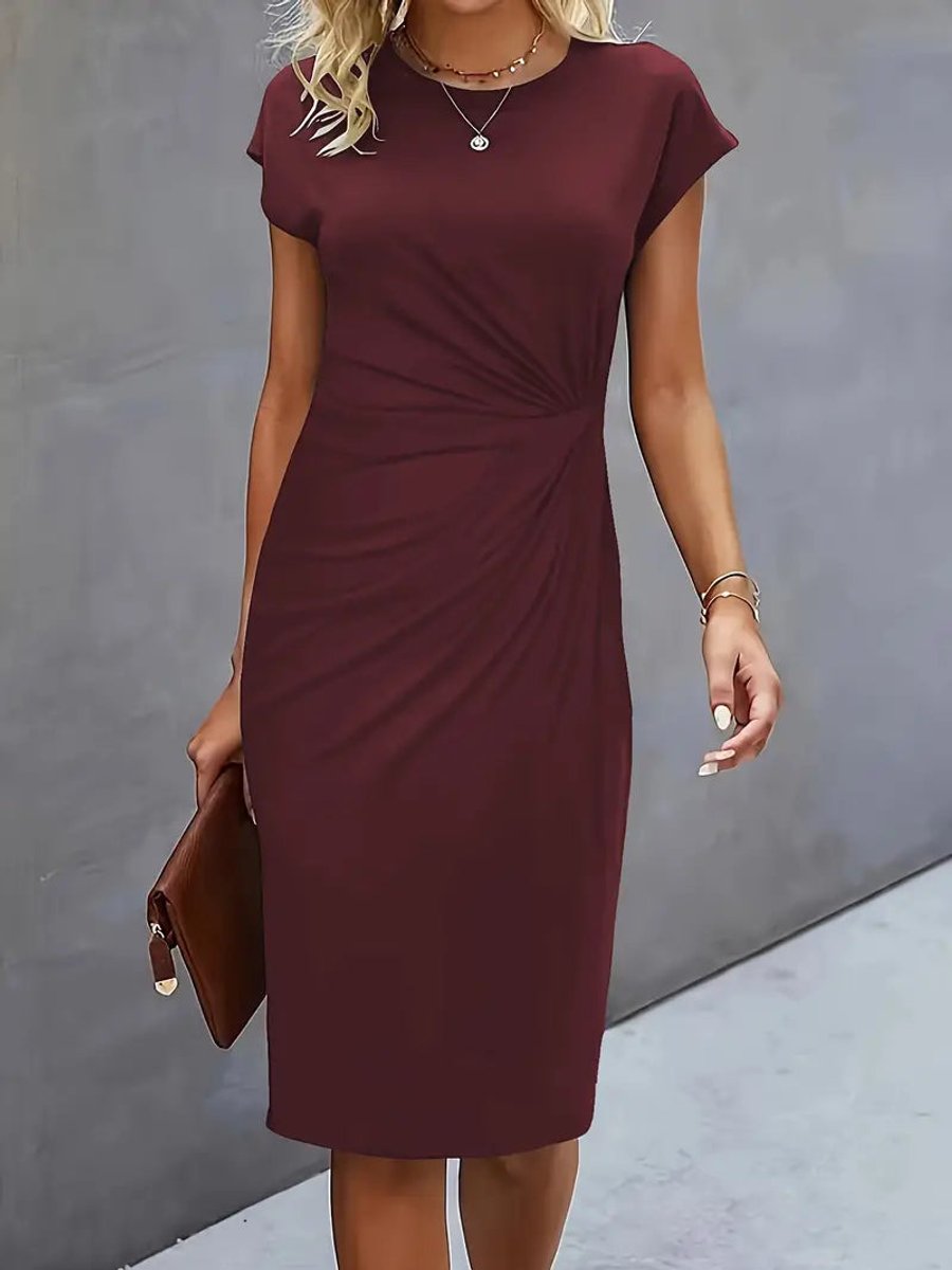 Women's Everyday Day Dress Fitted Round Neck Draped Midi