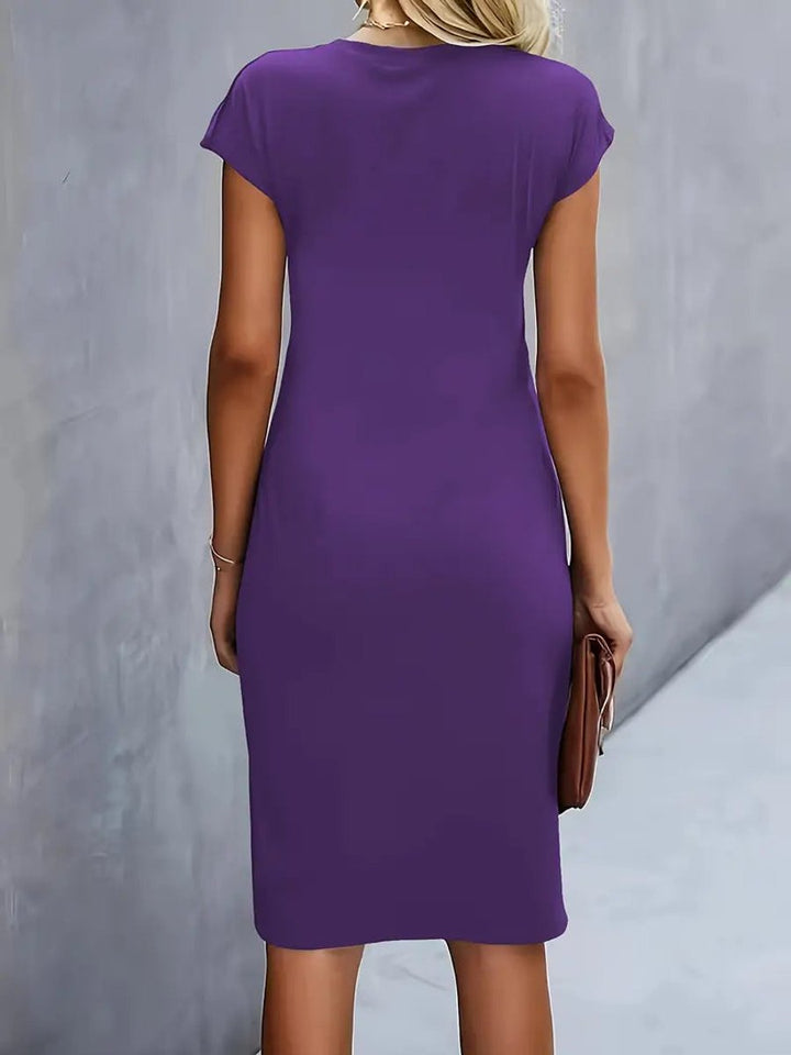 Women's Everyday Day Dress Fitted Round Neck Draped Midi