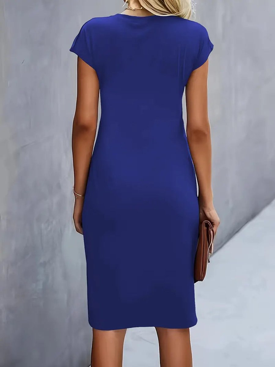 Women's Everyday Day Dress Fitted Round Neck Draped Midi