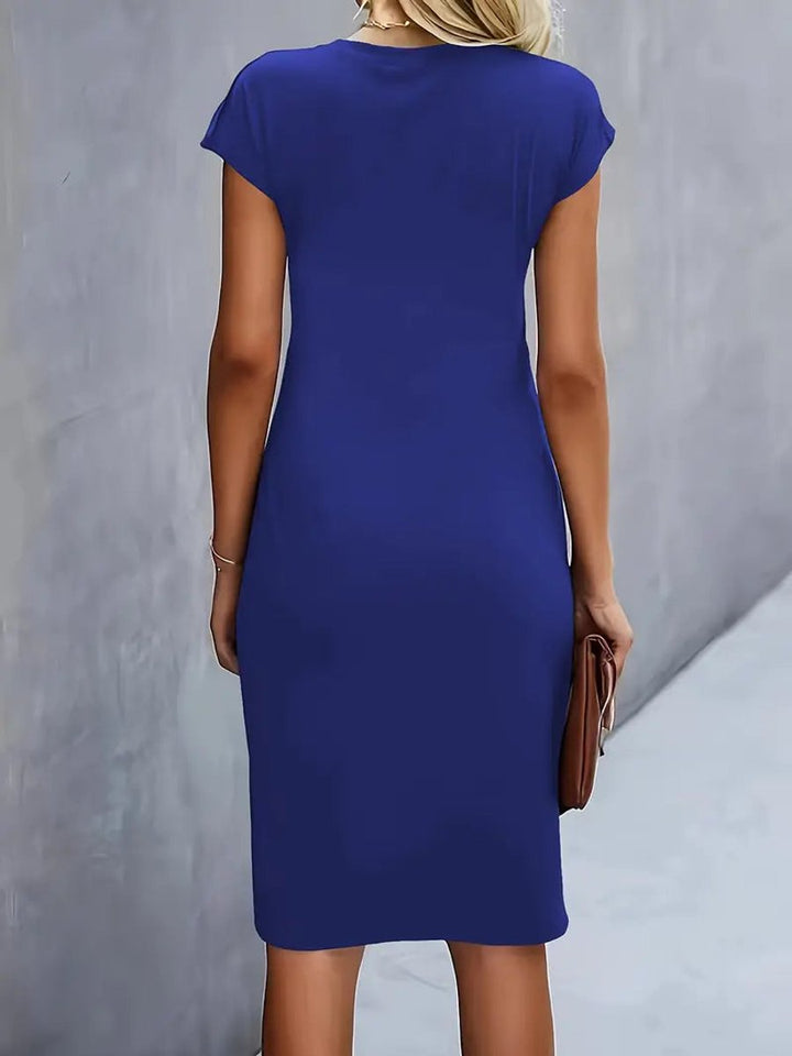 Women's Everyday Day Dress Fitted Round Neck Draped Midi