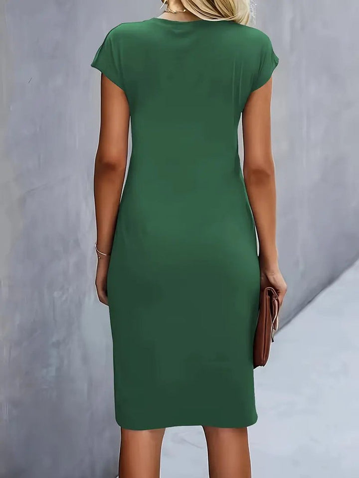 Women's Everyday Day Dress Fitted Round Neck Draped Midi