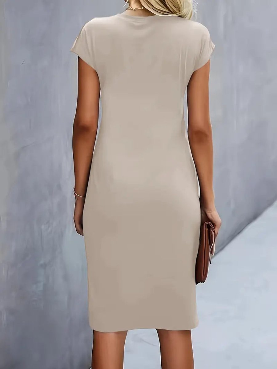 Women's Everyday Day Dress Fitted Round Neck Draped Midi