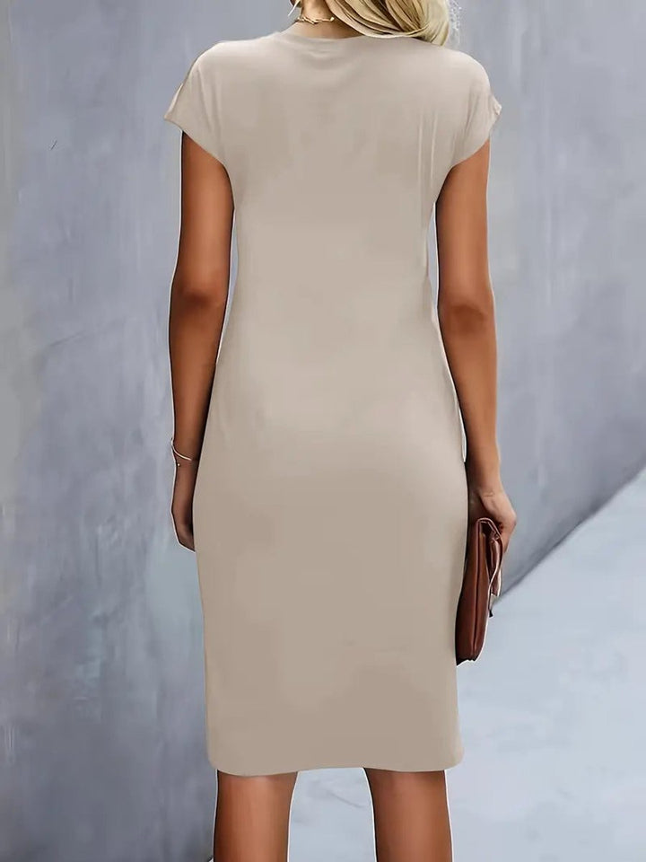 Women's Everyday Day Dress Fitted Round Neck Draped Midi