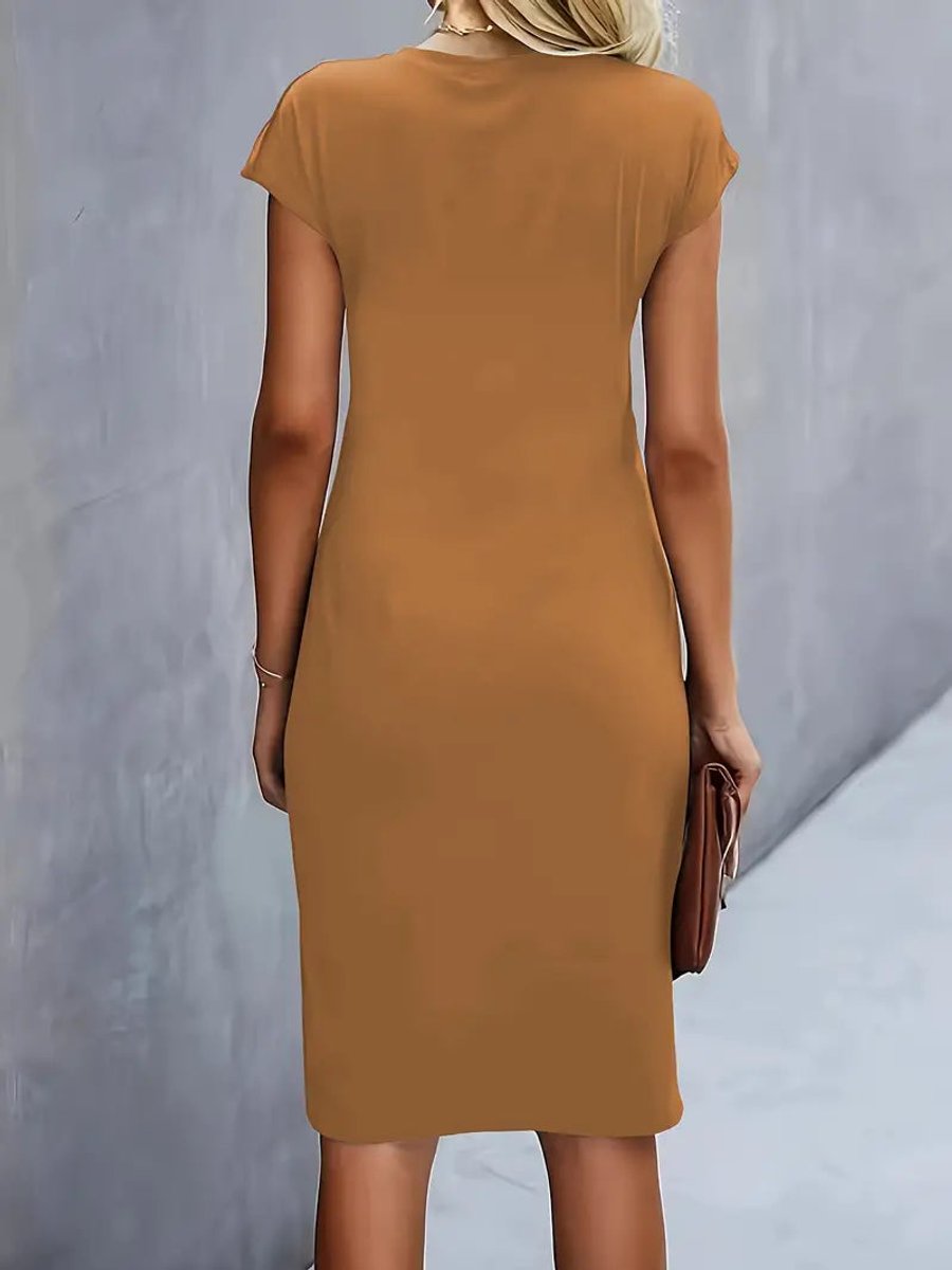 Women's Everyday Day Dress Fitted Round Neck Draped Midi