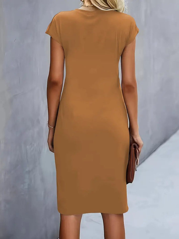 Women's Everyday Day Dress Fitted Round Neck Draped Midi