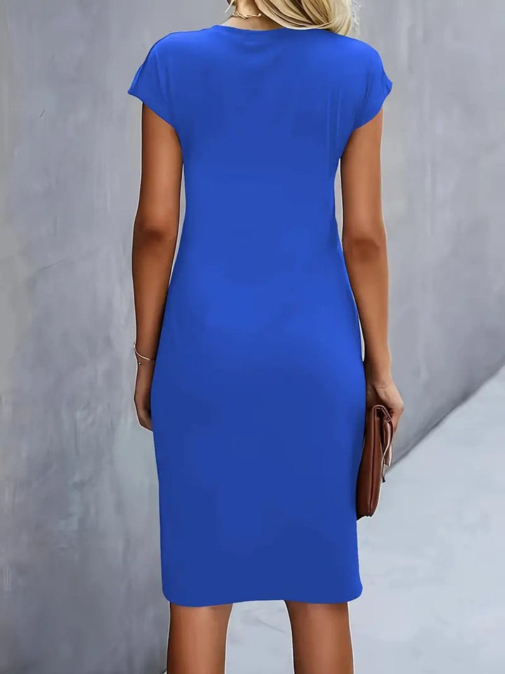 Women's Everyday Day Dress Fitted Round Neck Draped Midi