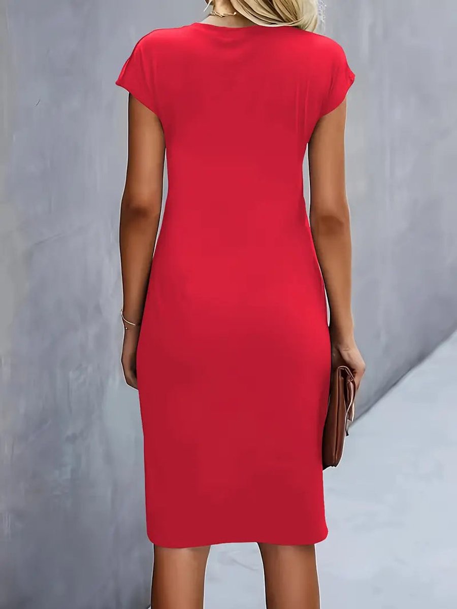 Women's Everyday Day Dress Fitted Round Neck Draped Midi