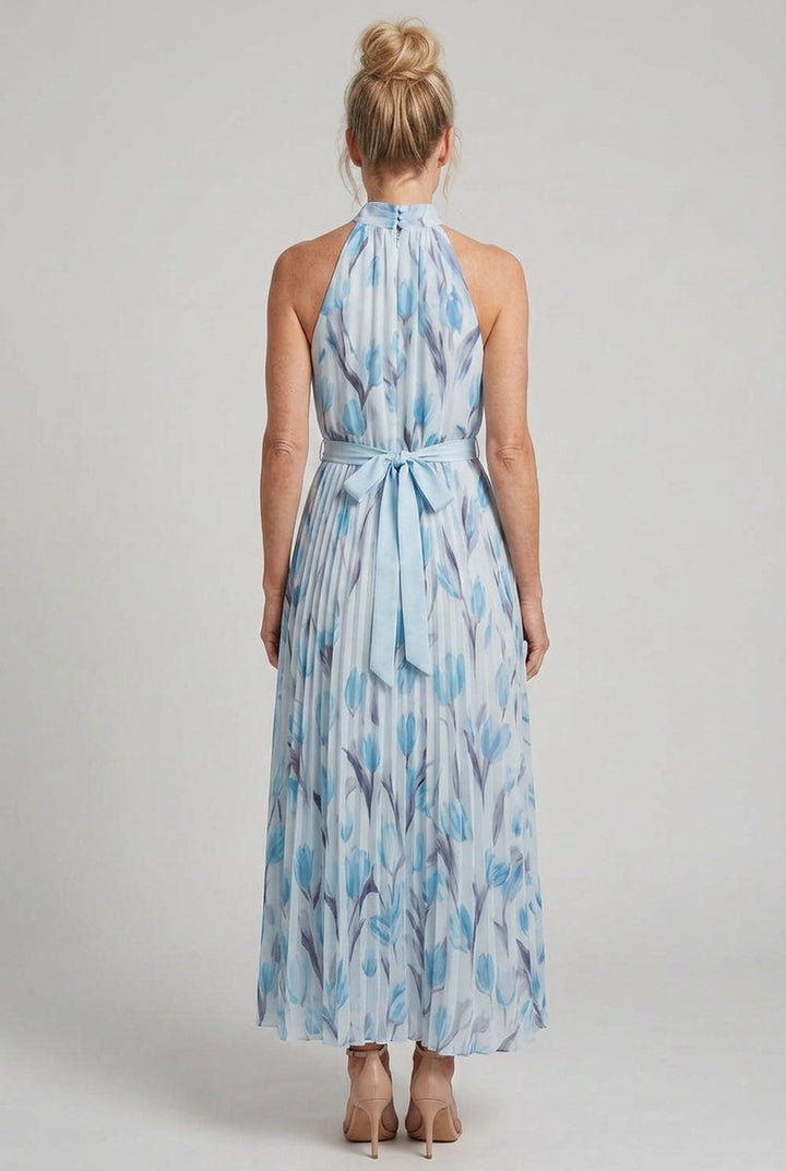 Women's Everyday Day Dress Floral Halter Neck Pleated Midi