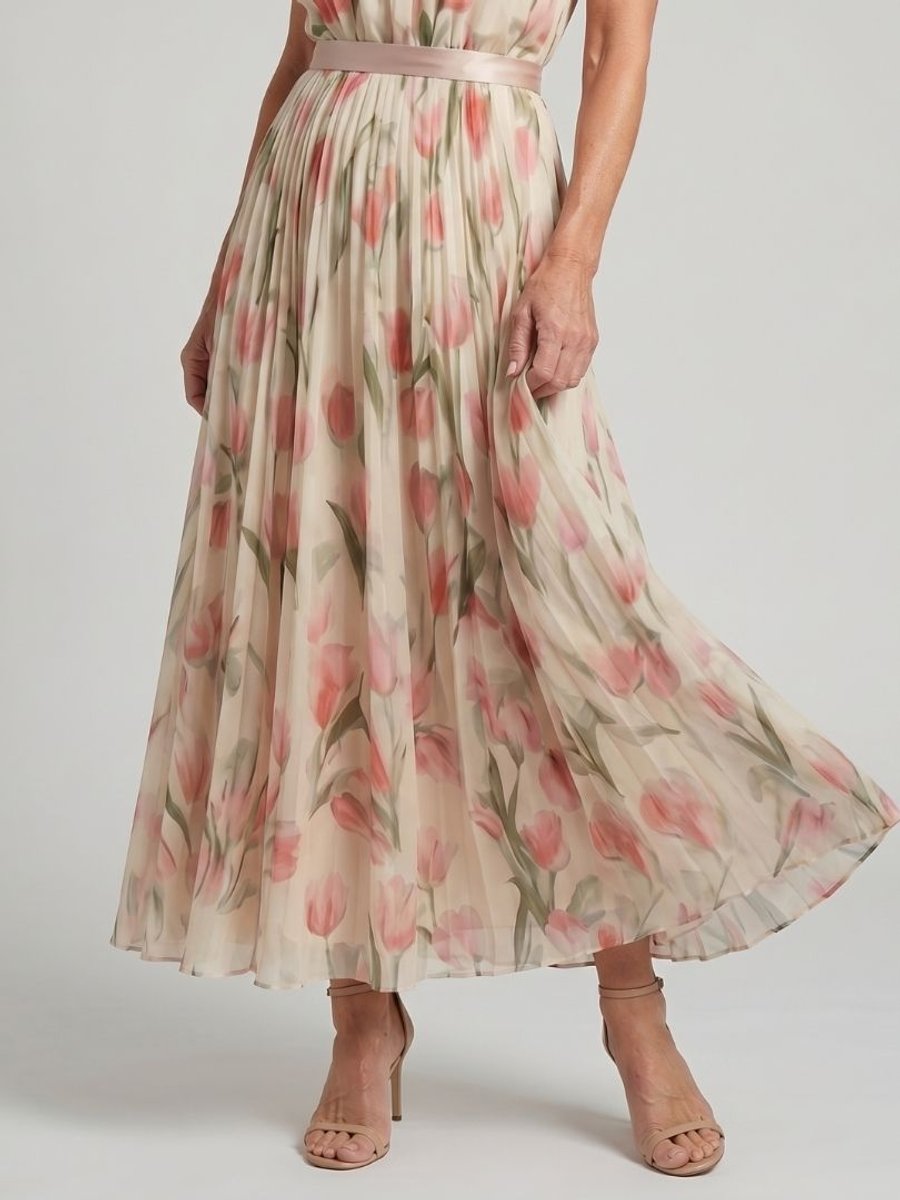 Women's Everyday Day Dress Floral Halter Neck Pleated Midi