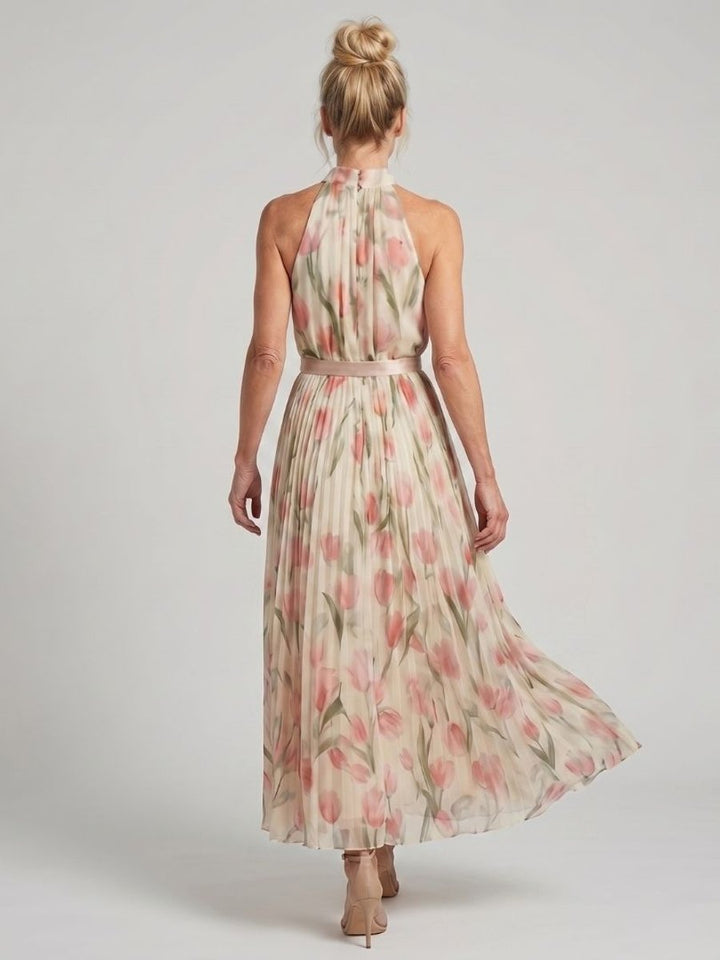 Women's Everyday Day Dress Floral Halter Neck Pleated Midi