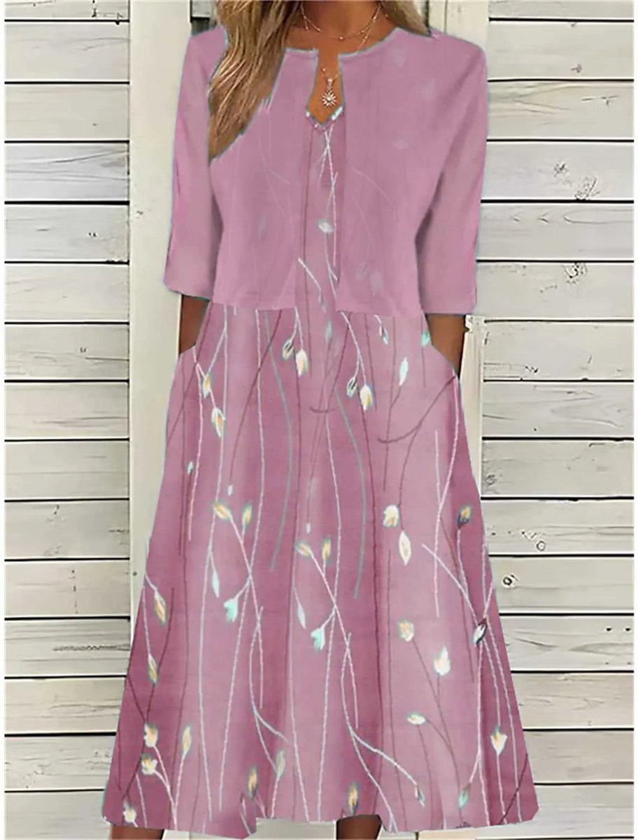 Women's Everyday Day Dress Floral Midi Cropped Cardigan Two-Piece Set