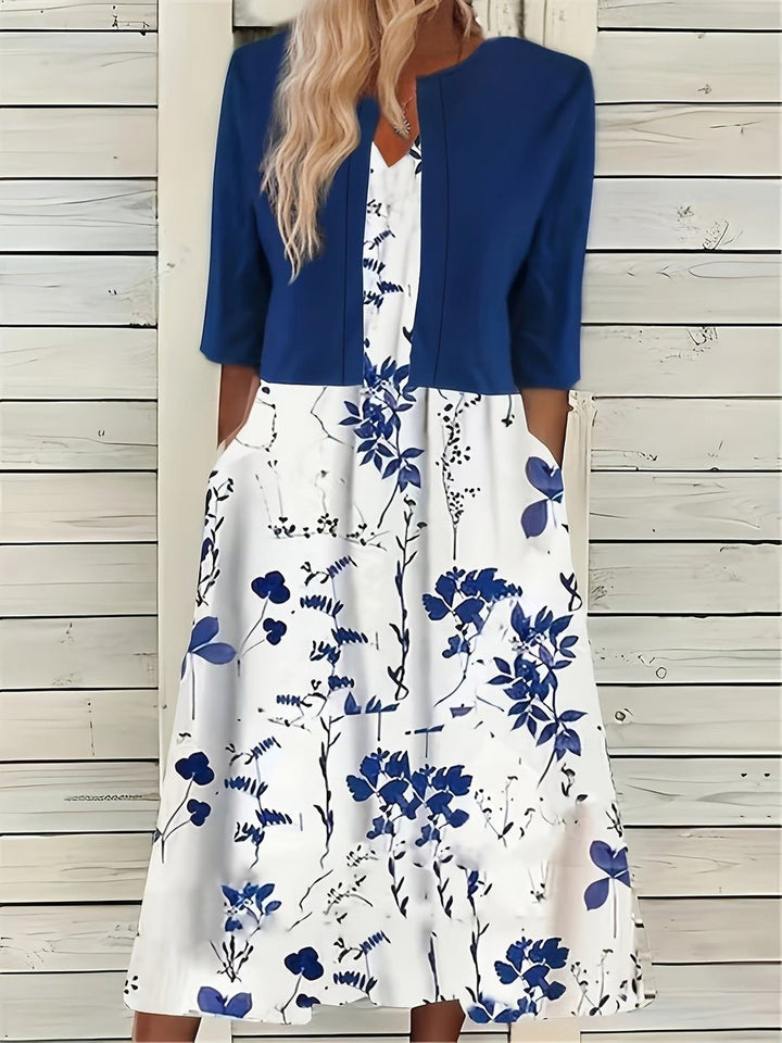 Women's Everyday Day Dress Floral Midi Cropped Cardigan Two-Piece Set
