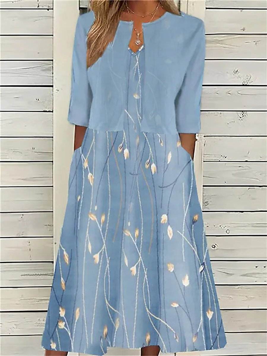 Women's Everyday Day Dress Floral Midi Cropped Cardigan Two-Piece Set