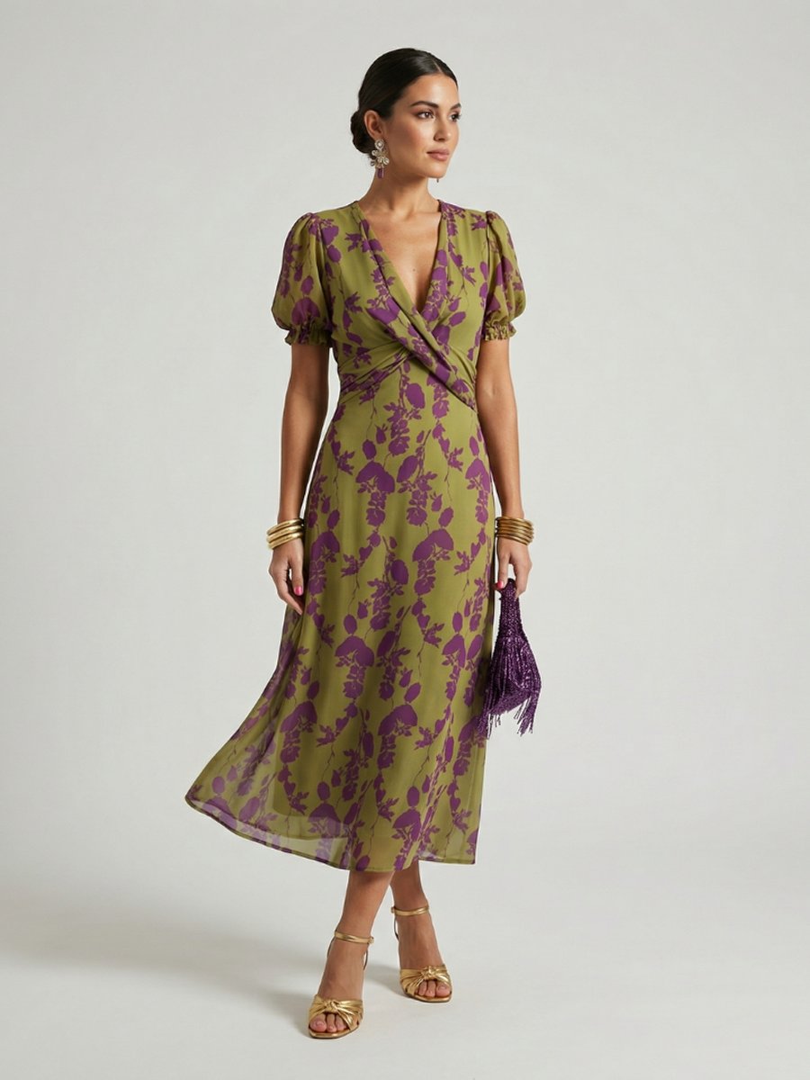 Women's Everyday Day Dress Floral Wrap Midi Short Sleeve