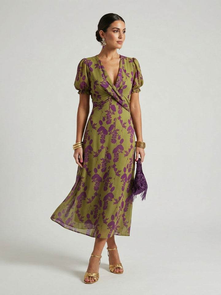 Women's Everyday Day Dress Floral Wrap Midi Short Sleeve