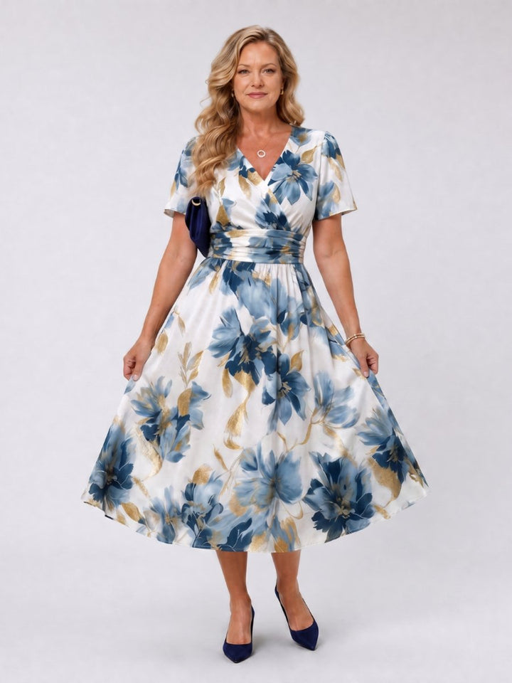 Women's Everyday Day Dress Floral Wrap Midi Short Sleeve