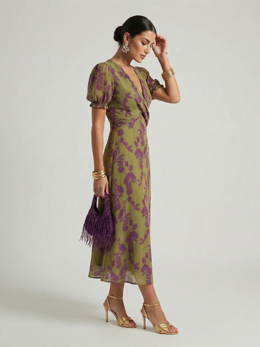 Women's Everyday Day Dress Floral Wrap Midi Short Sleeve