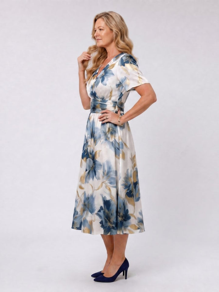 Women's Everyday Day Dress Floral Wrap Midi Short Sleeve